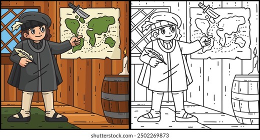 Ilustración de mapa de gráfico de hombre del día de Colón