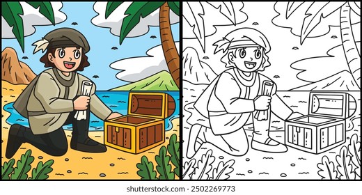 Columbus Day Man with Chest and Map Illustration