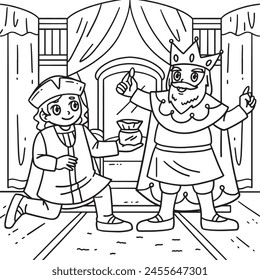 Columbus Day Man and the King Coloring Page 