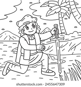 Columbus Day Man Kneeling on Shore Coloring Page 