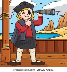 Columbus Day Man Looking at a Telescope Colored 