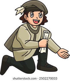 Columbus Day Man with Map Cartoon Colored Clipart
