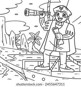 Columbus Day Man with Scroll Telescope Coloring 