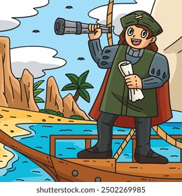 Columbus Day Man with Scroll Telescope Colored 