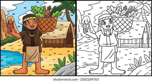 Columbus Day Native Man with Harvest Illustration