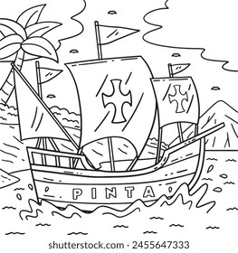 Columbus Day Pinta Ship Coloring Page for Kids