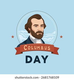 Columbus day portrait, vector art illustration.