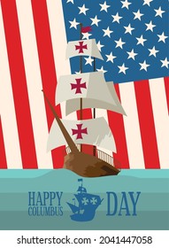 Columbus Day poster with caravel