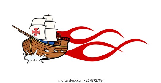 Columbus Day Sailing Boat Vector Graphic