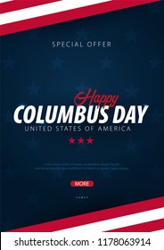 Columbus Day sale promotion, advertising, poster, banner, template with American flag. Columbus day wallpaper. Voucher discount