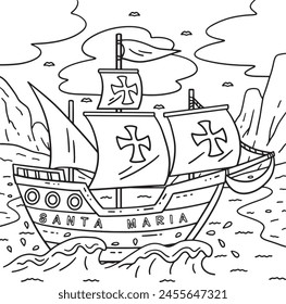 Columbus Day Santa Maria Ship Coloring Page  svg