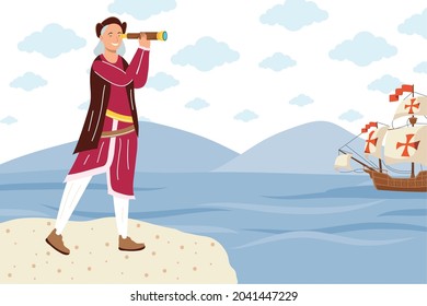columbus day scene with caravel