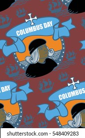 Columbus Day seamless pattern, oval, sea, sky, ship, cross, holiday, Christopher Columbus, explorer, discoverer of the Spaniard, the hero of America