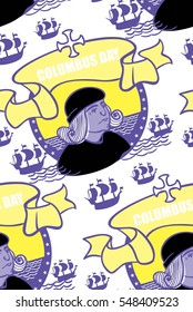 Columbus Day seamless pattern, oval, sea, sky, ship, cross, holiday, Christopher Columbus, explorer, discoverer of the Spaniard, the hero of America