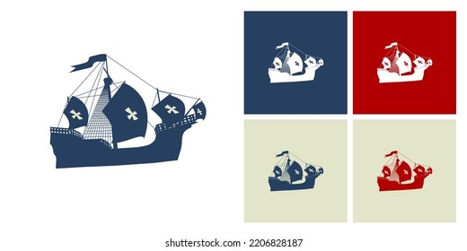 Columbus Day with Ship Silhouette. traditional ship, flat design.