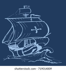 Columbus day sign. Santa maria boat. vector illustration