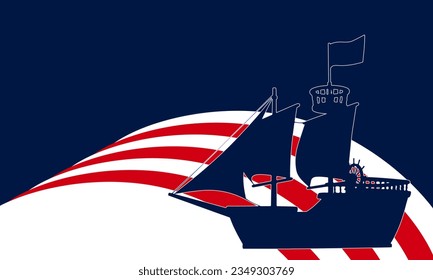 Columbus day with silhouette of ship blue background. Vector illustration