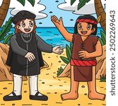 Columbus Day Two Man Talking Colored Cartoon 