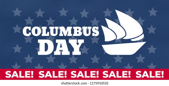 Columbus Day United States national holiday with Columbus ship. Happy Columbus Day vector illustration