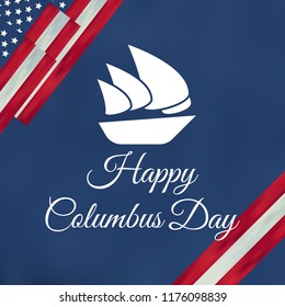 Columbus Day United States national holiday with Columbus ship. Happy Columbus Day vector illustration