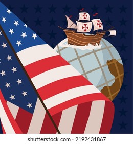 columbus day, usa flag and boat
