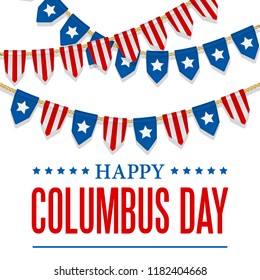 Columbus Day vector background. USA patriotic template with text, stripes and stars for posters, decoration in colors of american flag. Anniversary of Christopher Columbus's arrival in the Americas