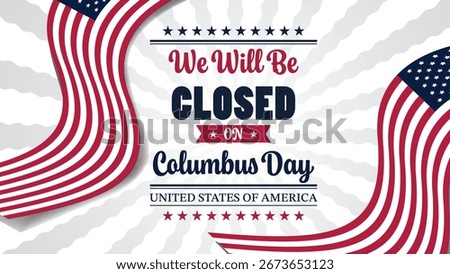 Columbus Day vector banner. American flag and sunburst background illustration.
