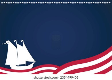 Columbus Day Vector Graphic Background with Sillhouette of Ship and Copy Space Area. Suitable to place on content with that theme
