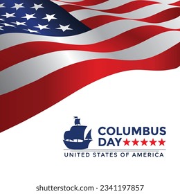 Columbus day with waving american flag and sailboat vector