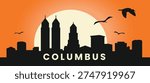 Columbus downtown skyline vector featuring LeVeque Tower and Scioto River.