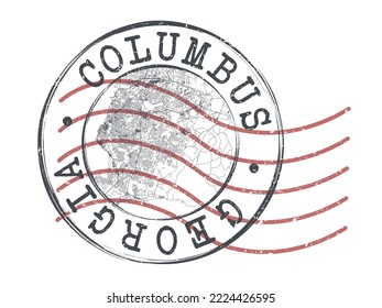 Columbus, GA, USA Stamp Map Postal. Silhouette Seal Roads and Streets. Passport Round Design. Vector Icon. Design Retro Travel National Symbol.