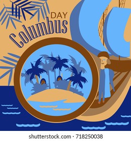 Columbus looking through a telescope. Happy Columbus day