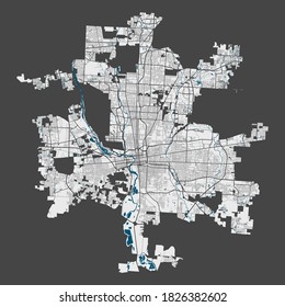 Columbus map. Detailed map of Columbus city administrative area. Cityscape panorama. Royalty free vector illustration. Linear outline map with highways, streets, rivers. Tourist decorative street map.