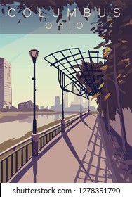 Columbus modern vector poster. Columbus, Ohio landscape illustration.Top 20 most populated cities of the USA.
