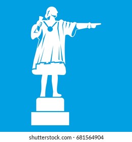 Columbus monument icon white isolated on blue background vector illustration