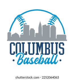 Columbus, OH, USA Baseball Skyline City Silhouette Vector. Softball Design Style Icon Symbols. Sport America Ball.