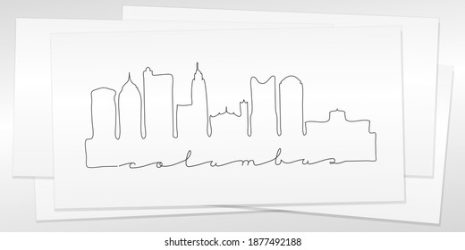 Columbus, OH, USA Doodle Skyline Hand Drawn. City One Line Art Illustration Landmark. Minimalistic Sketch Pen Background.