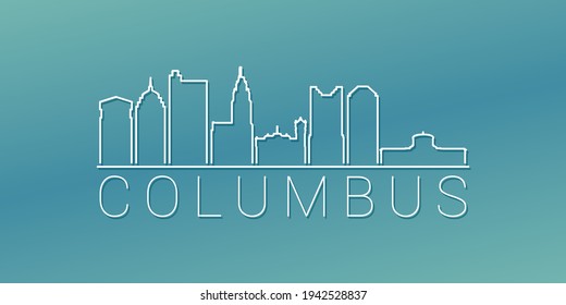 Columbus, OH, USA Skyline Linear Design. Flat City Illustration Minimal Clip Art. Background Gradient Travel Vector Icon.