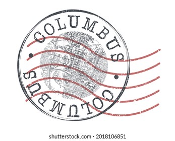 Columbus, OH, USA Stamp Map Postal. Silhouette Seal Roads And Streets. Passport Round Design. Vector Icon. Design Retro Travel National Symbol.