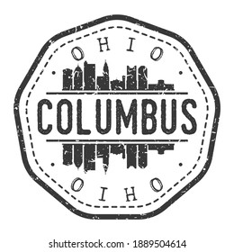 Columbus, OH, USA Stamp Skyline Postmark. Silhouette Postal Passport. City Round Vector Icon. Vintage Postage Design.