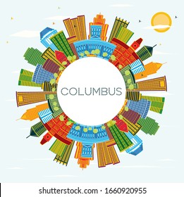 Columbus Ohio City Skyline With Color Buildings, Blue Sky And Copy Space. Vector Illustration. Business Travel And Tourism Concept With Modern Architecture. Columbus Cityscape With Landmarks.