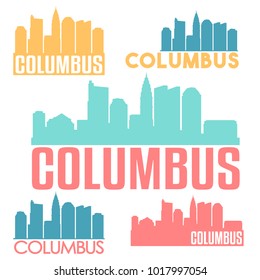 Columbus Ohio Flat Icon Skyline Vector Silhouette Design Logo Set.