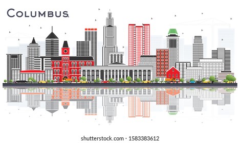 Columbus Ohio Skyline with Gray Buildings and Reflections Isolated on White. Vector Illustration. Business Travel and Tourism Concept with Modern Architecture. Columbus Cityscape with Landmarks.