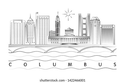 Columbus, Ohio skyline minimal linear vector illustration and typography design 