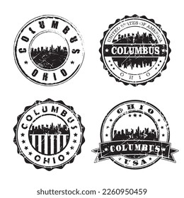 Columbus Ohio Stempel Skyline Postmark. Silhouette Postkarte. City Round Vector Icon Set. Vintage-Postage 

Design.