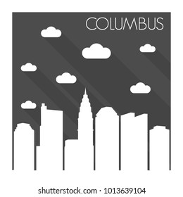 Columbus Ohio USA Flat Icon Skyline Silhouette Design City Vector Art Famous Buildings Monochrome Background Clouds Sky