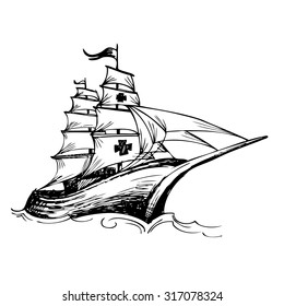 Columbus ship hand drawn by pencil made for Columbus day