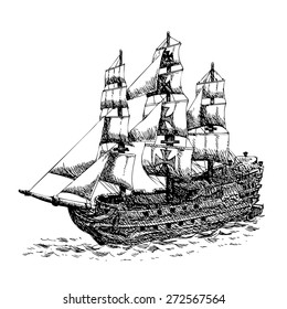 columbus ship hand drawn on white background