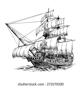 columbus ship hand drawn on white background