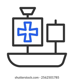 Columbus ship icon with a cross on the sail. Concept of discovery, exploration, and history.